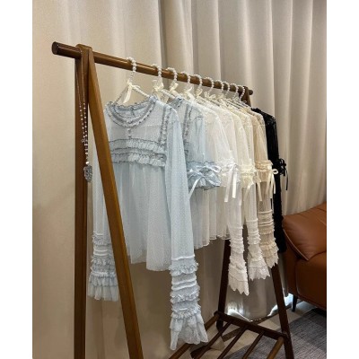 Cat Romance Cellophane Candy Wrapper Dotted Tulle Short and Long Sleeve Blouse(2nd Reservation/5 Colours/Full Payment Without Shipping)